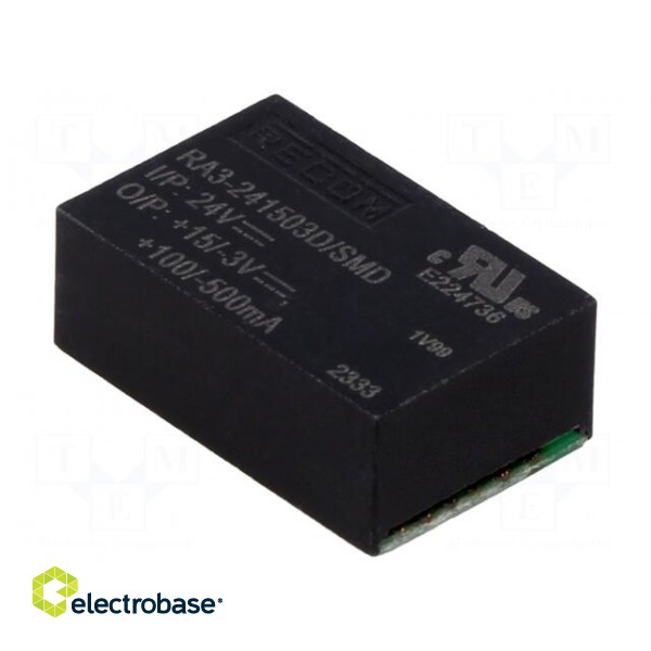 Converter: DC/DC | 3W | Uin: 24V | Uout: 15VDC | Uout2: -3VDC | Iout: 100mA