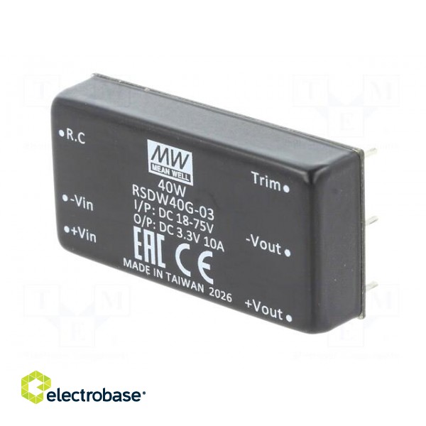 Converter: DC/DC | 40W | Uin: 18÷75V | Uout: 3.3VDC | Iout: 10A | 2"x1" image 4