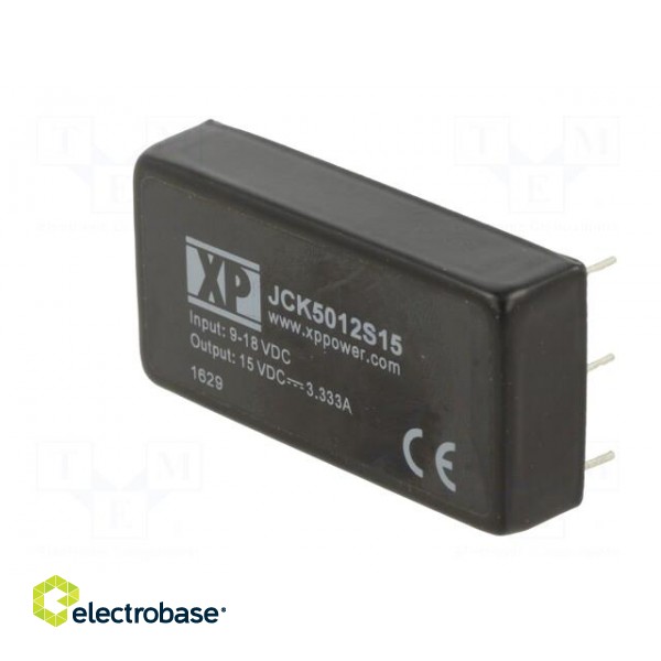 Converter: DC/DC | 50W | Uin: 9÷18V | Uout: 15VDC | Iout: 3.33A | 2"x1" image 2