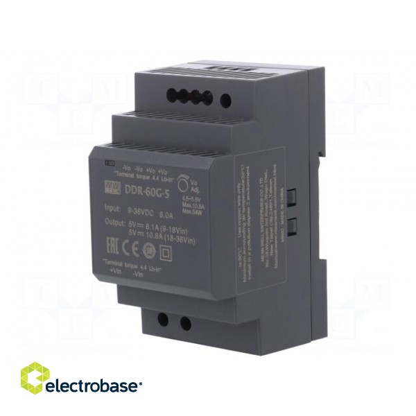 Power supply: DC/DC | 54W | 5VDC | 10.8A | 9÷36VDC | Mounting: DIN | 216g image 1