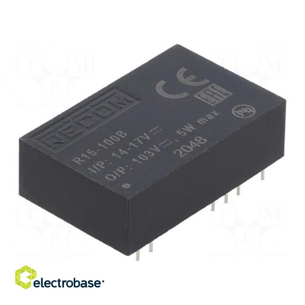 Converter: DC/DC | 5W | Uin: 14÷17V | Uout: 59÷130VDC | DIP24 | Rxx-B