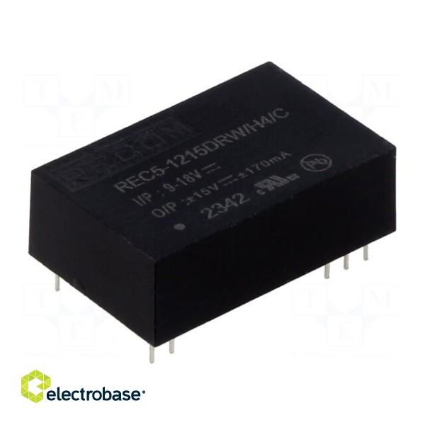 Converter: DC/DC | 5W | Uin: 9÷18V | Uout: 15VDC | Uout2: -15VDC | DIP24 image 1