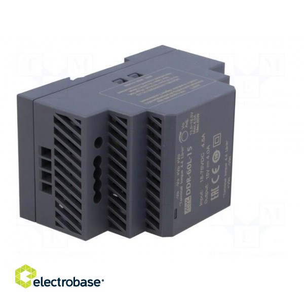 Power supply: DC/DC | 60W | 15VDC | 4A | 18÷75VDC | Mounting: DIN | 216g image 8