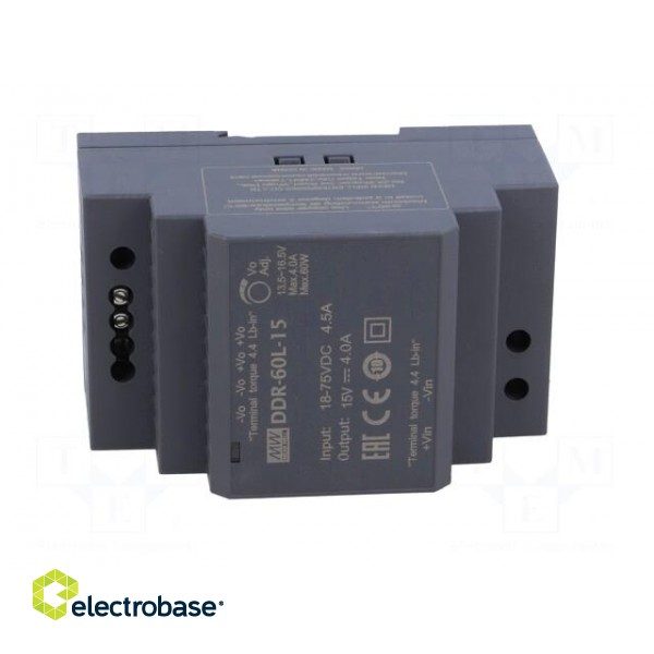 Power supply: DC/DC | 60W | 15VDC | 4A | 18÷75VDC | Mounting: DIN | 216g image 9