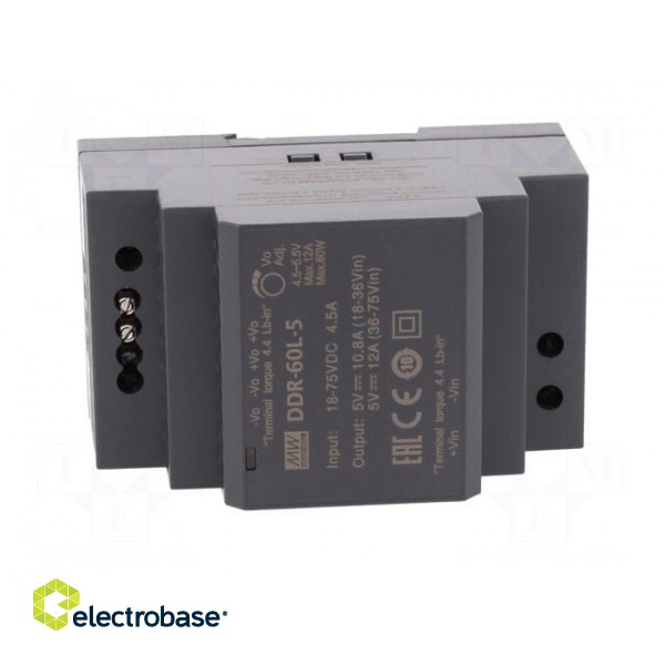 Power supply: DC/DC | 60W | 5VDC | 12A | 18÷75VDC | Mounting: DIN | 216g image 9