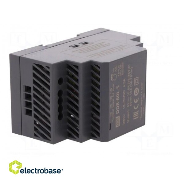 Power supply: DC/DC | 60W | 5VDC | 12A | 18÷75VDC | Mounting: DIN | 216g image 8
