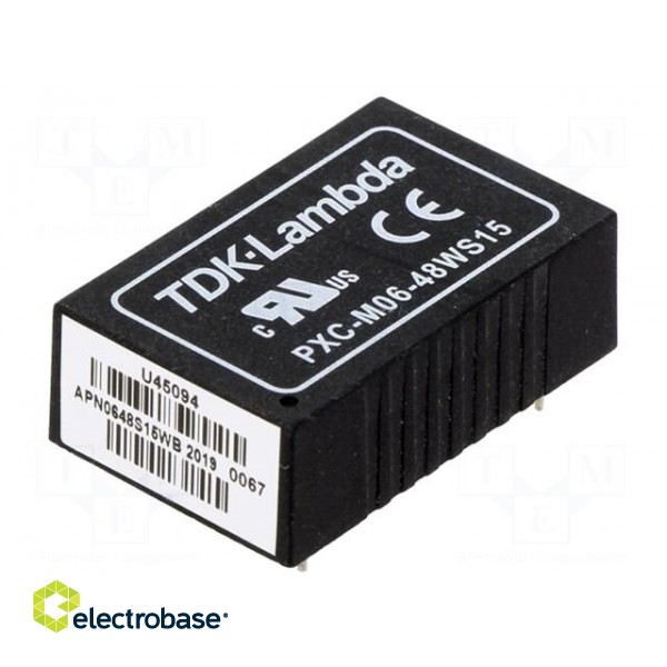 Converter: DC/DC | 6W | Uin: 18÷75V | Uout: 15VDC | Iout: 400mA | DIP24 image 1