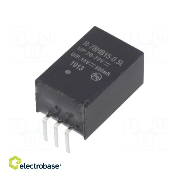 Converter: DC/DC | 7.5W | Uin: 20÷72V | Uout: 15VDC | Iout: 500mA | SIP3