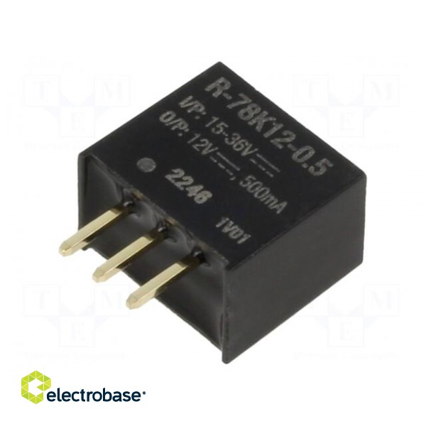 Converter: DC/DC | Uin: 15÷36V | Uout: 12VDC | Iout: 500mA | SIP3 | THT