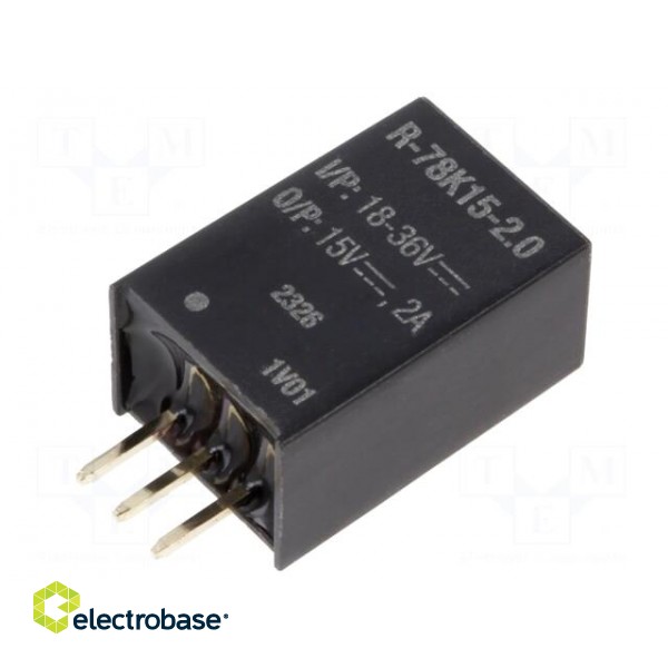 Converter: DC/DC | Uin: 18÷36V | Uout: 15VDC | Iout: 2A | SIP3 | THT