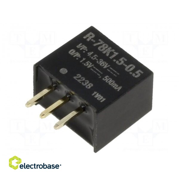 Converter: DC/DC | Uin: 4.5÷36V | Uout: 1.5VDC | Iout: 500mA | SIP3 | THT