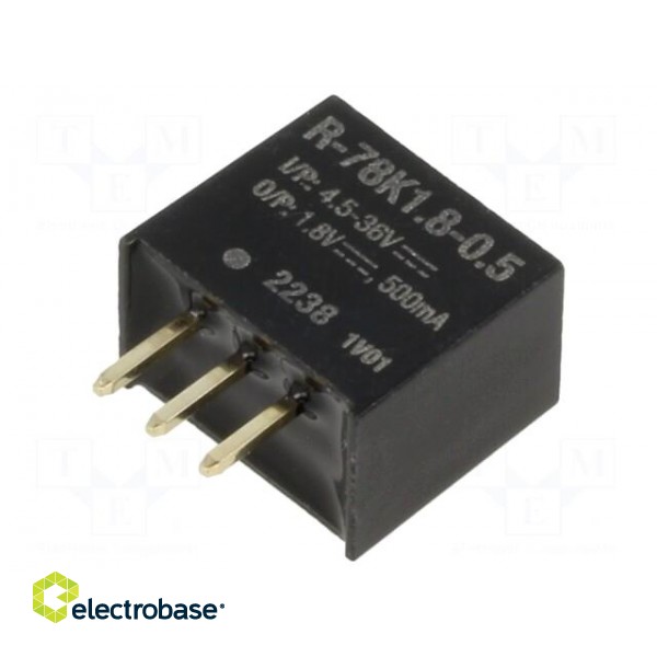 Converter: DC/DC | Uin: 4.5÷36V | Uout: 1.8VDC | Iout: 500mA | SIP3 | THT