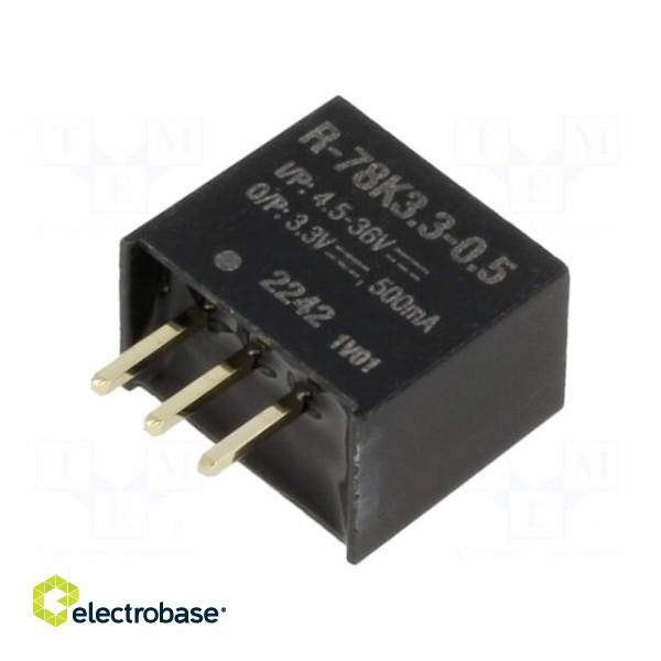 Converter: DC/DC | Uin: 4.5÷36V | Uout: 3.3VDC | Iout: 500mA | SIP3 | THT