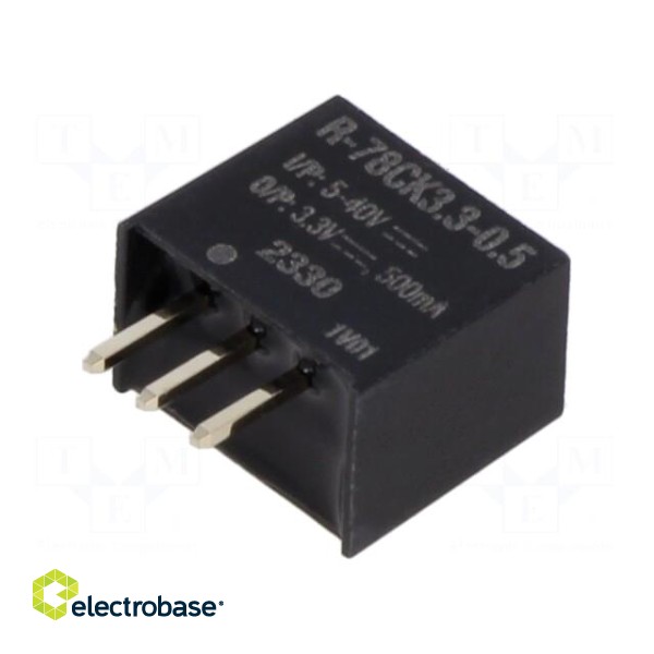 Converter: DC/DC | Uin: 5÷40V | Uout: 3.3VDC | Iout: 500mA | SIP3 | THT