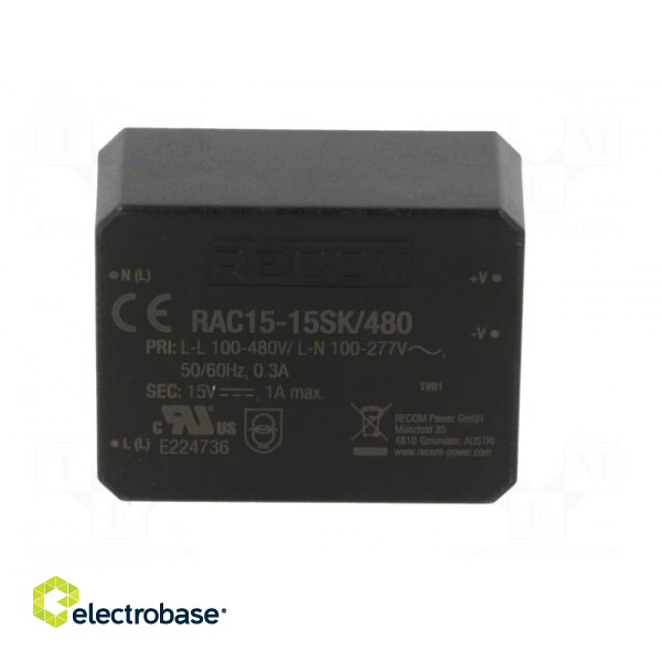 Converter: AC/DC | 15W | 85÷528VAC | Usup: 120÷750VDC | Uout: 15VDC image 3