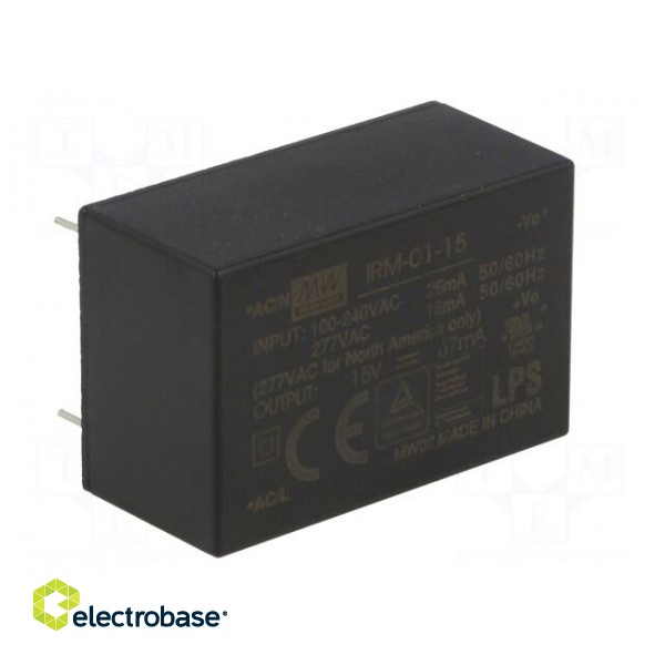 Power supply: switched-mode | modular | 1W | 15VDC | 33.7x22.2x15mm image 2
