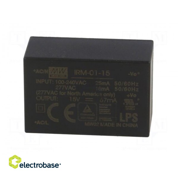Power supply: switched-mode | modular | 1W | 15VDC | 33.7x22.2x15mm image 3