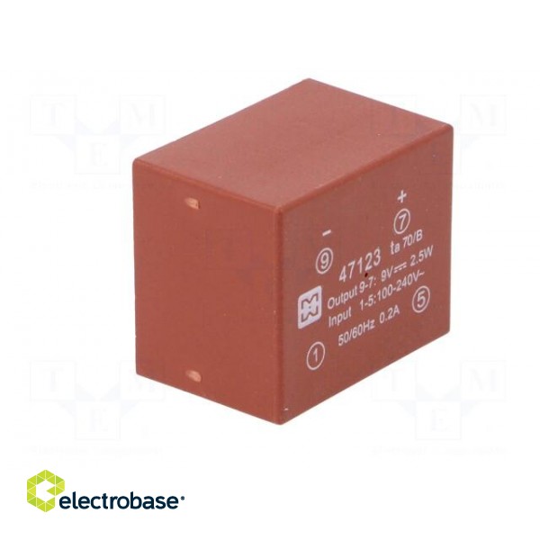 Converter: AC/DC | 2.5W | Uout: 9VDC | Iout: 270mA | 72% | Mounting: PCB paveikslėlis 2