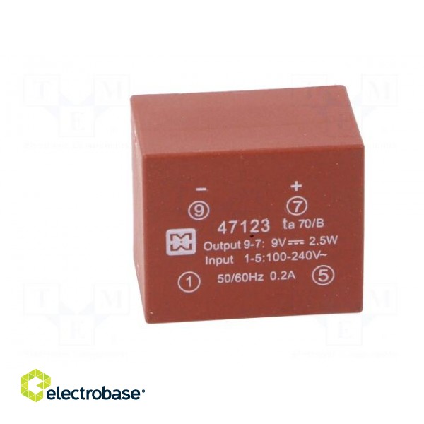 Converter: AC/DC | 2.5W | Uout: 9VDC | Iout: 270mA | 72% | Mounting: PCB paveikslėlis 3