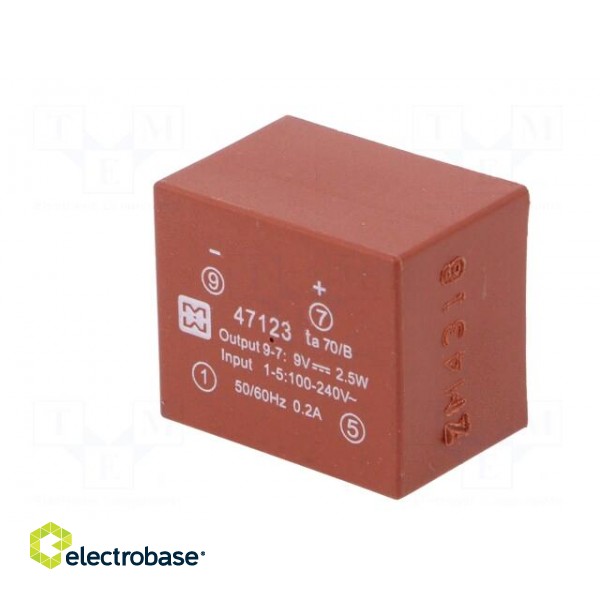 Converter: AC/DC | 2.5W | Uout: 9VDC | Iout: 270mA | 72% | Mounting: PCB paveikslėlis 4