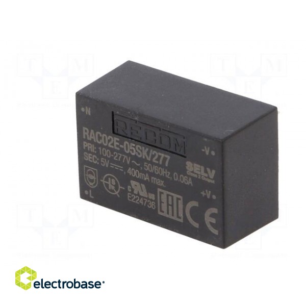 Converter: AC/DC | 2W | 85÷305VAC | 5VDC | Iout: 400mA | 72% | PCB | 4000V image 4