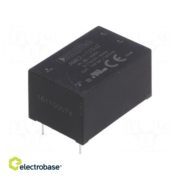 Converter: AC/DC | 2W | Uout: 12VDC | Iout: 0.167A | 76% | Mounting: PCB image 1