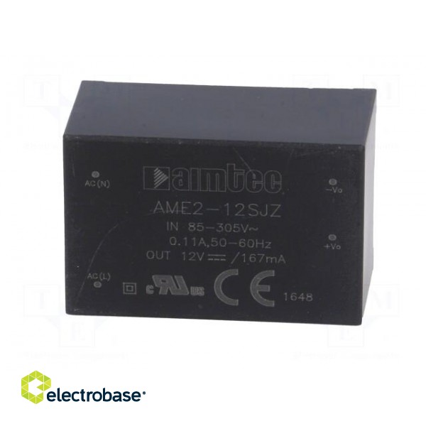 Converter: AC/DC | 2W | Uout: 12VDC | Iout: 0.167A | 76% | Mounting: PCB image 3