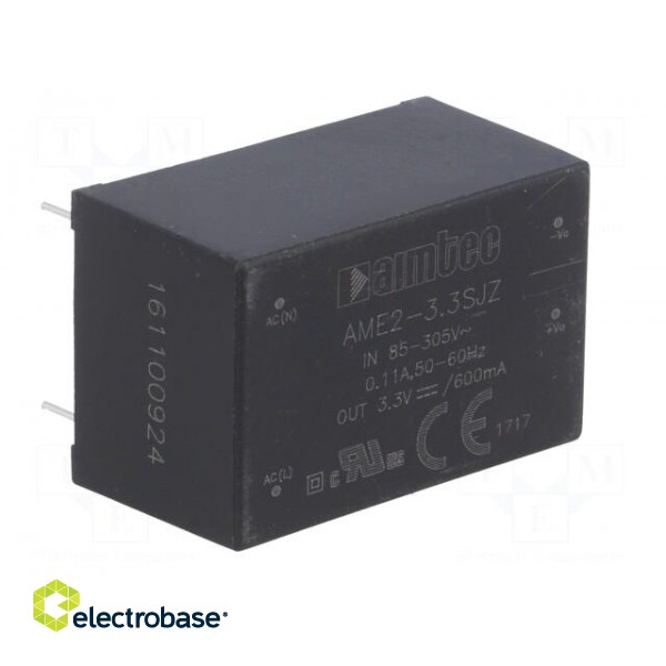 Converter: AC/DC | 2W | Uout: 3.3VDC | Iout: 0.6A | 65% | Mounting: PCB image 2