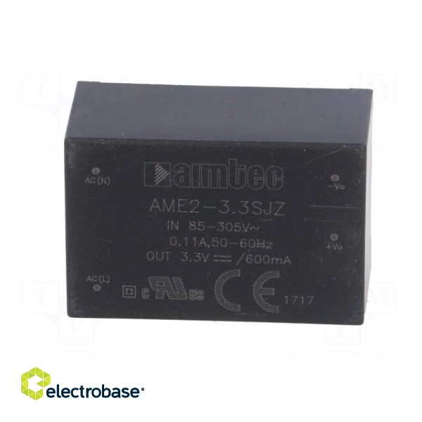 Converter: AC/DC | 2W | Uout: 3.3VDC | Iout: 0.6A | 65% | Mounting: PCB фото 3