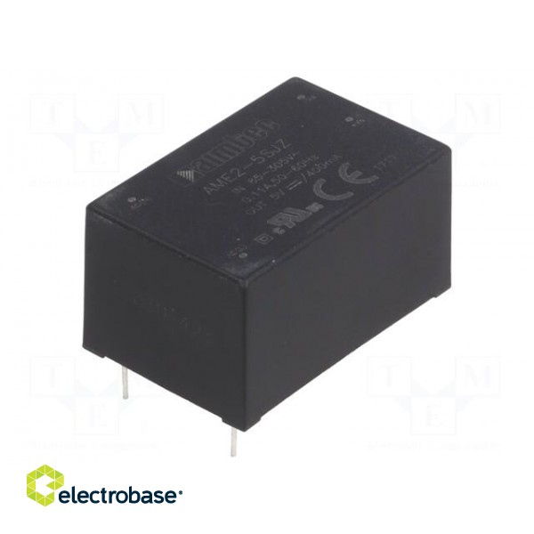 Converter: AC/DC | 2W | Uout: 5VDC | Iout: 0.4A | 70% | Mounting: PCB | 3kV image 1