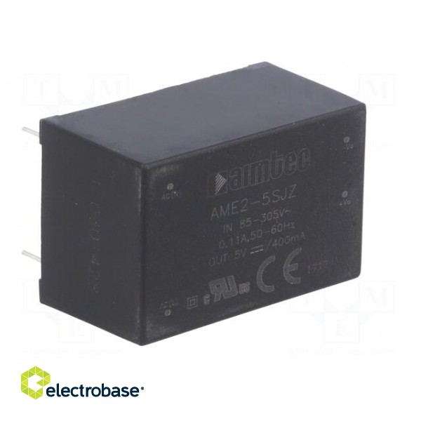 Converter: AC/DC | 2W | Uout: 5VDC | Iout: 0.4A | 70% | Mounting: PCB | 3kV image 2