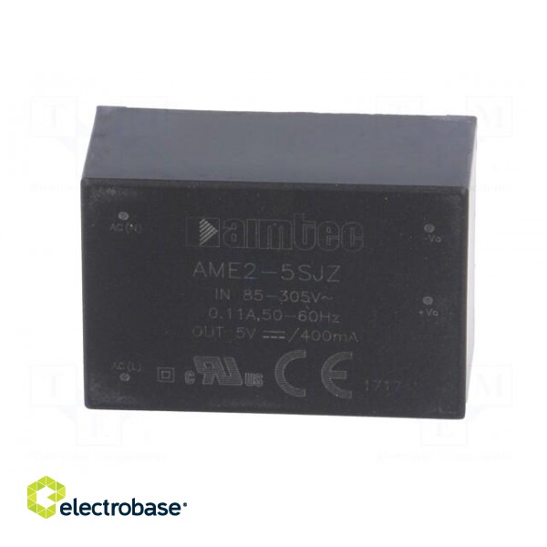 Converter: AC/DC | 2W | Uout: 5VDC | Iout: 0.4A | 70% | Mounting: PCB | 3kV image 3