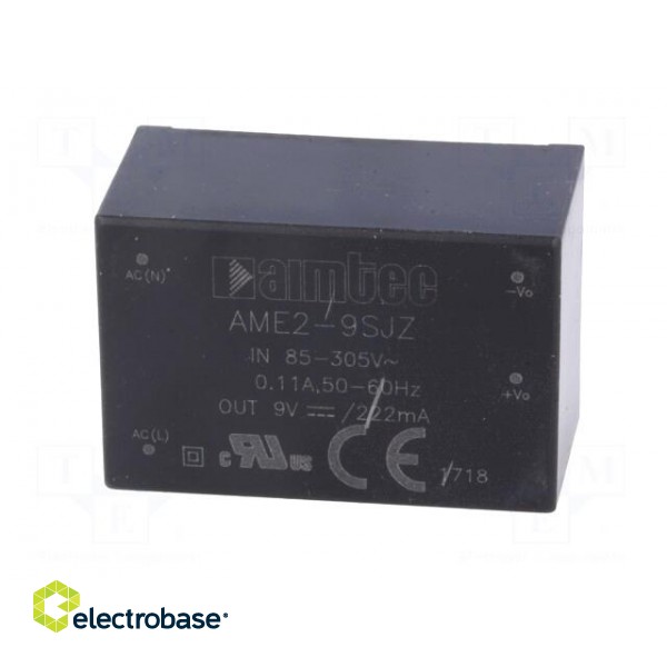 Converter: AC/DC | 2W | Uout: 9VDC | Iout: 0.222A | 72% | Mounting: PCB image 3