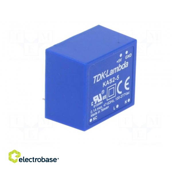 Converter: AC/DC | 2W | Uout: 5VDC | Iout: 400mA | 70% | Mounting: THT paveikslėlis 2