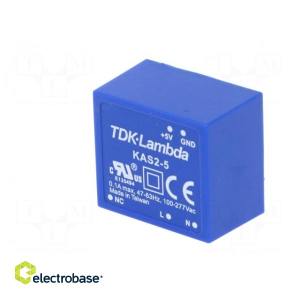 Converter: AC/DC | 2W | Uout: 5VDC | Iout: 400mA | 70% | Mounting: THT paveikslėlis 4