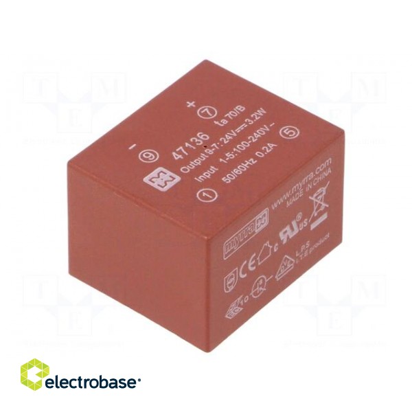 Converter: AC/DC | 3.2W | 85÷265VAC | Usup: 120÷370VDC | Uout: 24VDC paveikslėlis 1