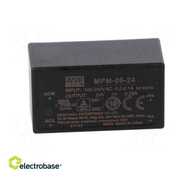Power supply: switched-mode | modular | 5.5W | 24VDC | 230mA | 35g | 82% image 3