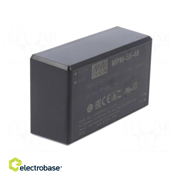 Power supply: switched-mode | modular | 65W | 48VDC | 87x52x29.5mm paveikslėlis 2