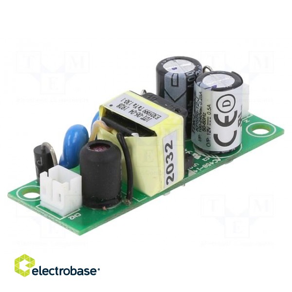 Power supply: switched-mode | open | 6W | 90÷264VAC | 12VDC | 0.5A | 81% image 1
