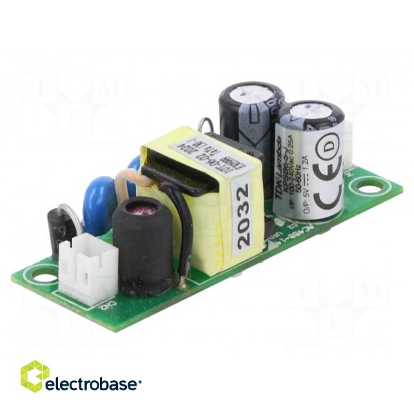 Power supply: switched-mode | open | 6W | 90÷264VAC | 5VDC | 1.2A | 78% фото 1