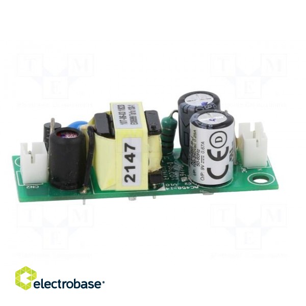 Power supply: switched-mode | open | 6W | 90÷264VAC | 9VDC | 0.67A | 81% paveikslėlis 7