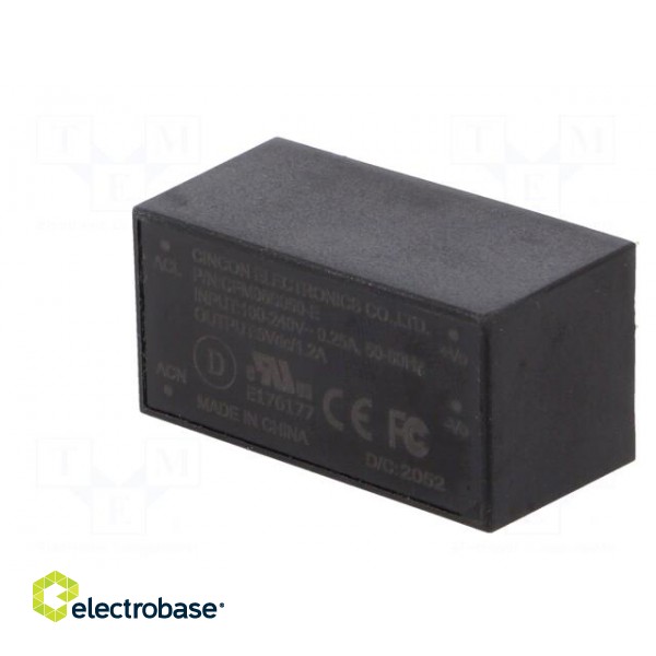 Converter: AC/DC | 6W | 90÷264VAC | Usup: 120÷370VDC | Uout: 5VDC | 78% paveikslėlis 4