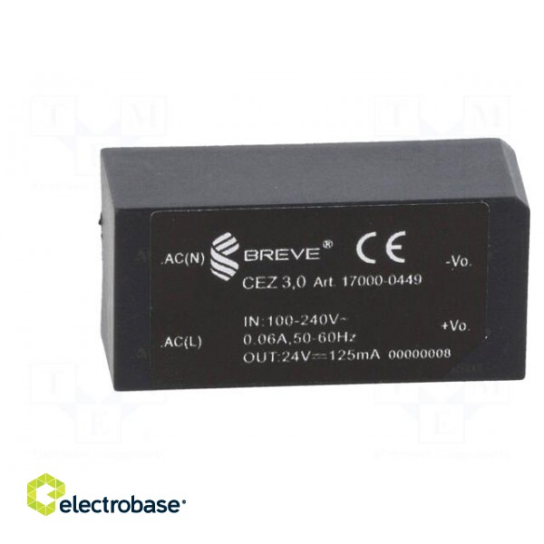 Converter: AC/DC | 3W | 85÷265VAC | Usup: 120÷380VDC | Uout: 24VDC image 3