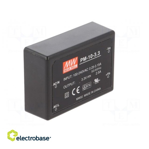 Power supply: switched-mode | modular | 8.25W | 3.3VDC | 70x50x22.7mm paveikslėlis 2