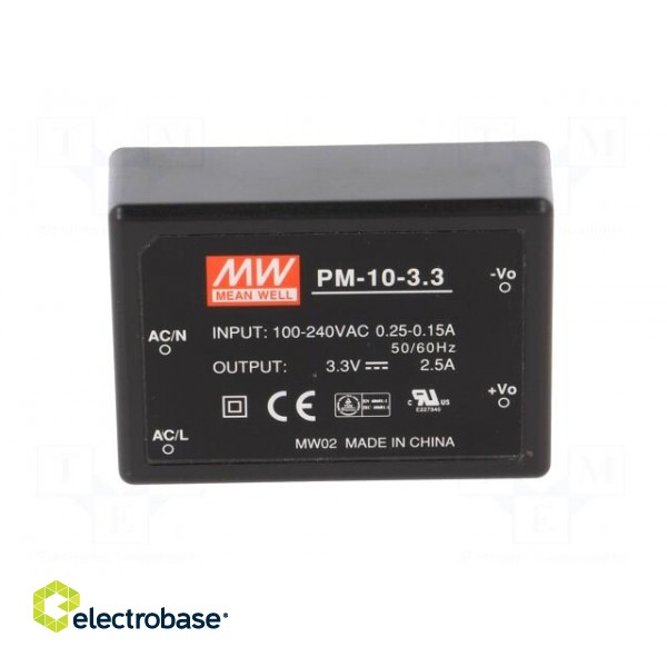 Power supply: switched-mode | modular | 8.25W | 3.3VDC | 70x50x22.7mm paveikslėlis 3