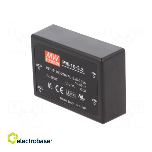 Power supply: switched-mode | modular | 8.25W | 3.3VDC | 70x50x22.7mm фото 4