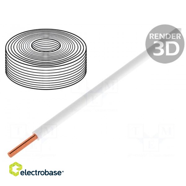 Wire | 0.2mm2 | solid | Cu | PVC | white | 60V | 10m | 1x0.2mm2