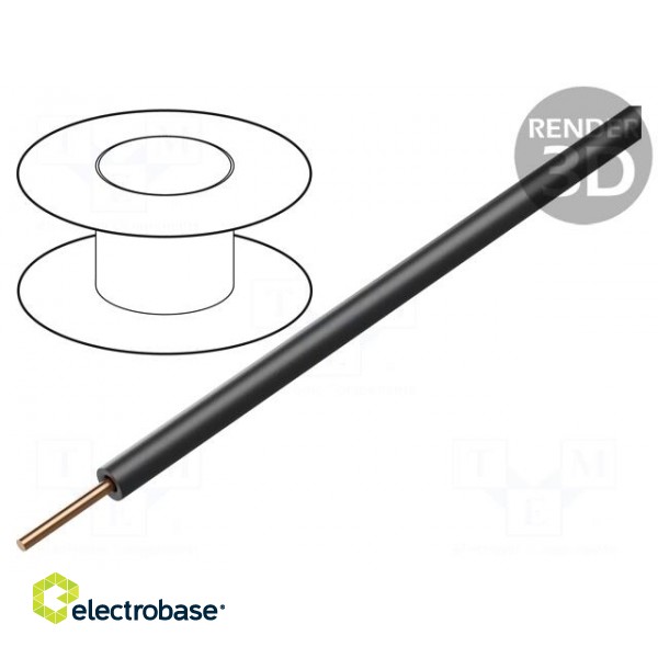 Wire | 0.2mm2 | solid | Cu | PVC | black | 60V | 100m | 1x0.2mm2