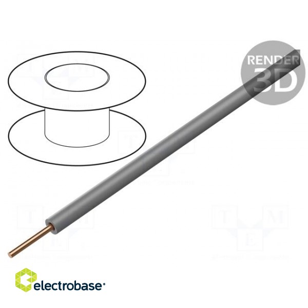 Wire | 0.2mm2 | solid | Cu | PVC | grey | 60V | 100m | 1x0.2mm2