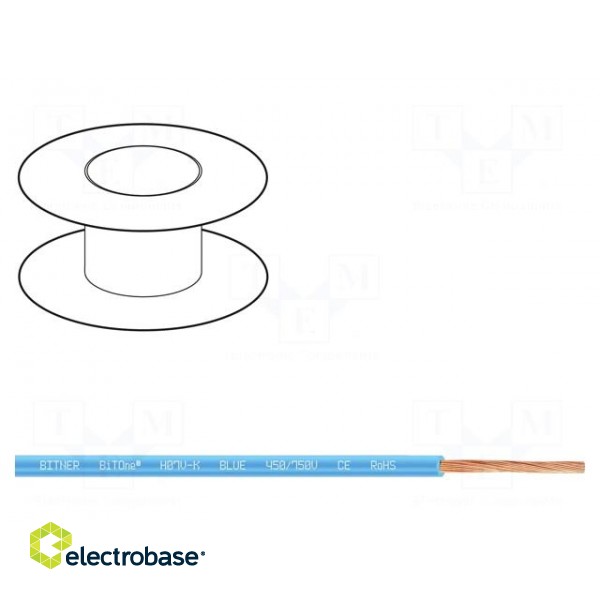 Wire | BiTOne,H07V-K | stranded | Cu | 10mm2 | PVC | blue | 450V,750V | 100m